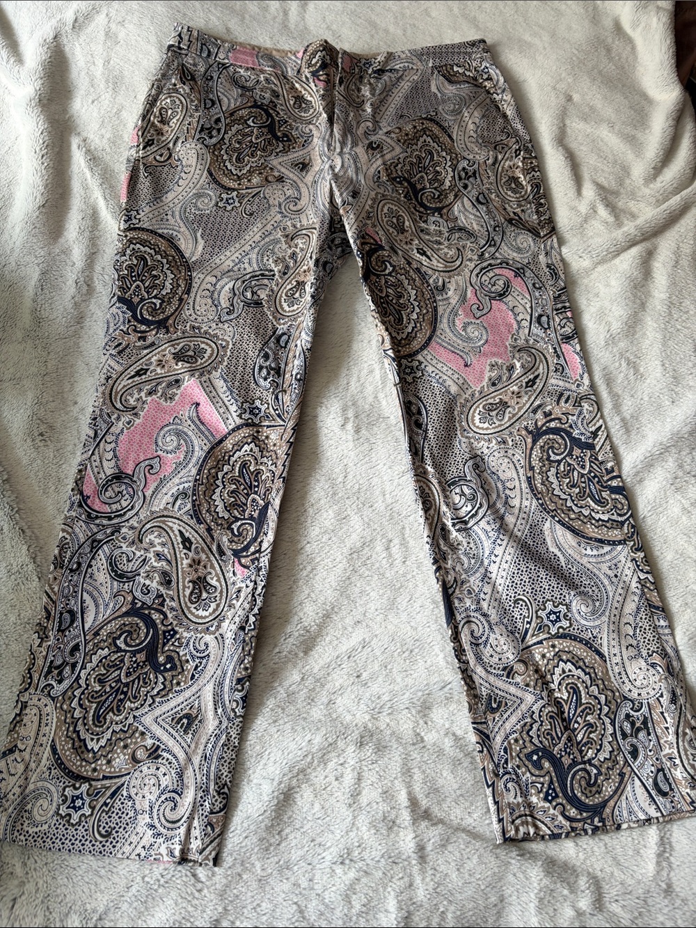 Tommy Hilfiger Women's Paisley Straight Leg Jeans in Pink and Beige